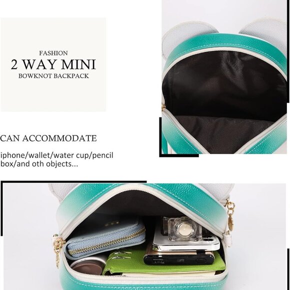 Girls Bowknot Polka Dot Cute Mini Backpack Small Daypacks Convertible Shoulder B - Picture 4 of 7